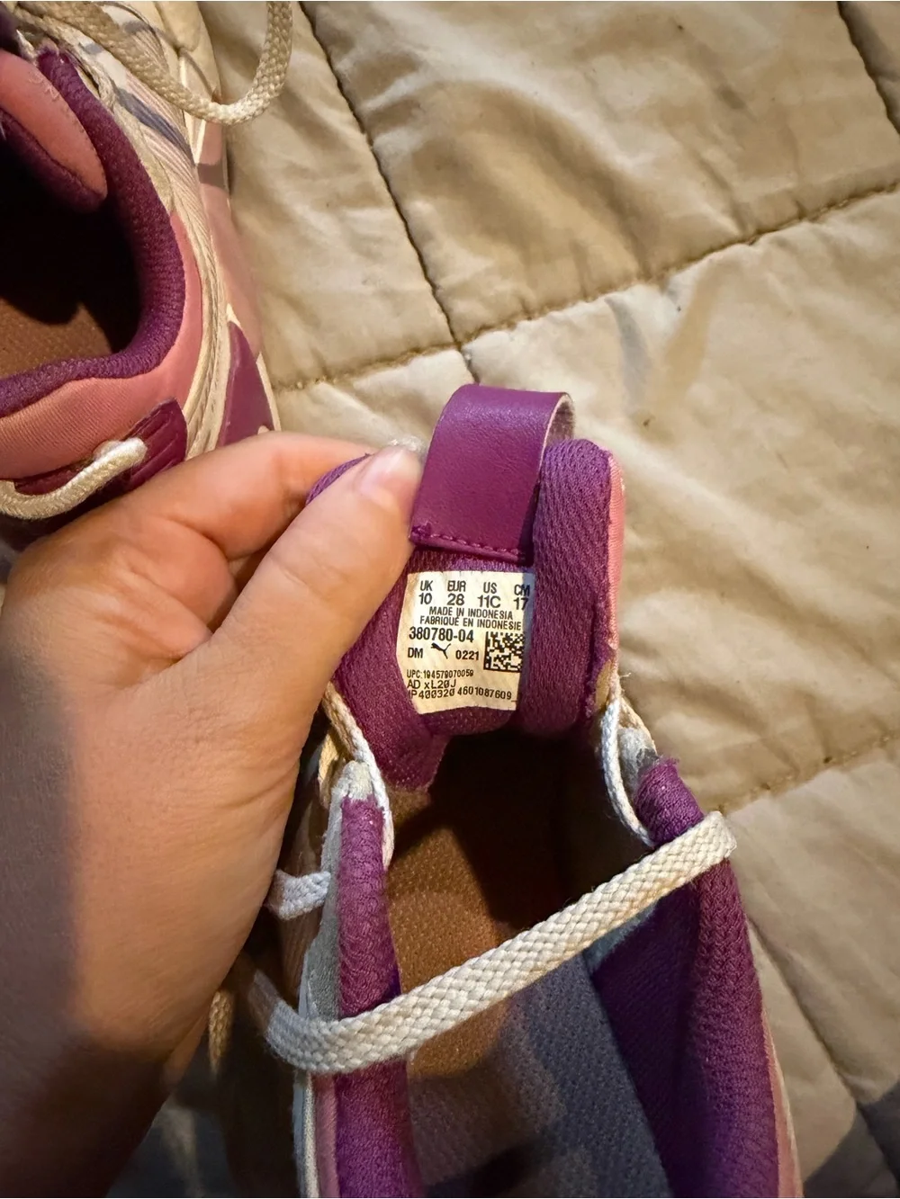Puma White and Pink Kids Sneakers with Purple Accents